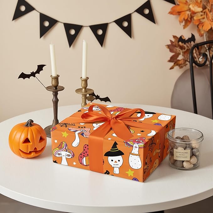 LeZakaa Halloween Creepy Mushroom Wrapping Paper Roll, Mushrooms Design, for Halloween Party, Teens, Adults, Nature Lovers, Mini Roll 17 in x 16.4 Ft