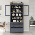 JIJIWANG 78" Tall Freestanding Kitchen Pantry Storage Cabinet,Multifunctional Cupboard with 3 Drawers,Adjustable Shelves and Power Outlet for Office, Kitchen,Dining Room,Grey