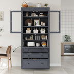 JIJIWANG 78" Tall Freestanding Kitchen Pantry Storage Cabinet,Multifunctional Cupboard with 3 Drawers,Adjustable Shelves and Power Outlet for Office, Kitchen,Dining Room,Grey