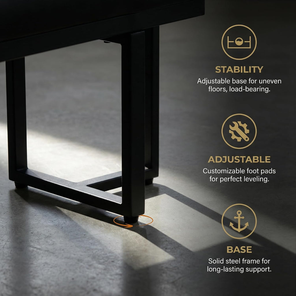 Hyfirm 45" Faux Leather Entryway Bench, Upholstered End of Bed Bench Ottoman for Bedroom Window Bench Dining Bench with Metal Legs for Living Room Dining Room, Black