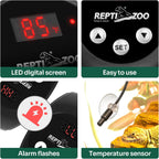 REPTI ZOO Reptile Light Fixture Dimming Thermostat Combo Pack, 8.5 Inch Deep Dome Lamp Fixture Max 150W, PID Reptile Thermostat Temperature Controller for Reptile Heat Lamp Bulb