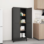 Metal Storage Cabinet with Doors and Shelves, 61.02" Tall Kitchen Pantry Storage Cabinet for Food, Large Freestanding Pantry Closet for Kitchen, Dining Room, Living Room (Black)