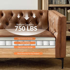 HULALA HOME 84" Faux Leather Sofa, Mid Century Modern 3 Seater Couch, Camel | Button-Tufted Sofa with Metal Legs, Square Armrests, Supportive Cushions, Easy Assembly, for Living Room Bedroom Apartment