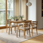 Farmhouse Dining Table Set for 4, Wooden Kitchen Table & Solid Wood Chairs | 4 Upholstered Chairs, Modern Rectangular Dining Room Table and Chairs for Kitchen, Small Spaces, Rubberwood Legs, 5-Piece