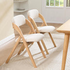 Folding Chairs with Cushion Set of 4,Linen Padded Foldable Dining Chairs, Raw Wooden Folding Dining Chairs, for Dining Rooms, Wedding Parties, Offices Indoor Outdoor Beige