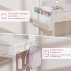 BOLUO Kids Vanity Table and Chair Set, Kids Vanity for Girls with Lights and Mirror, 2 in 1 Kid Vanity Set, Princess Makeup Vanity Desk with Drawers White
