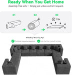 MONVANE Oversized Sectional Couch 12-Seat, Chenille, Gray | Sectional Couch for Living Room, Modular Cloud Sofa with Ottoman & 12 Throw Pillows, No Assembly Required