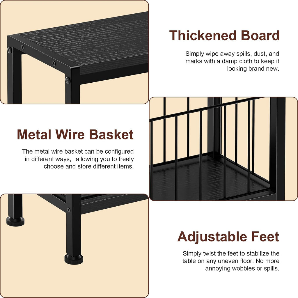 Narrow Side Table, Skinny End Tables with Magazine Holder, Small Sofa Table for Small Spaces, Space-Saving Design, Slim Nightstand Bedside Table for Living Room, Bedroom, Office, Black