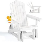 HDPE Adirondack Glider Chair,3-Position Adjustable Backrest Patio Glider | All-Weather Outdoor Glider Rocker Chair with Cup Holders,Porch Glider for Deck,Fire Pit, Poolside,400LBS Capacity White