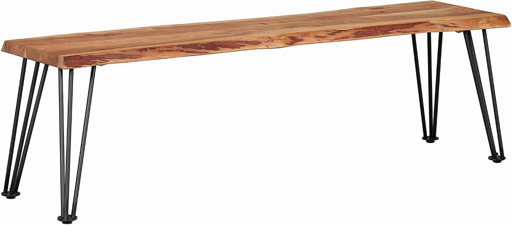 Coaster Home Furnishings - Sherman - 60-Inch Live Edge Acacia Wood Dining Bench - Industrial Modern Design with Hairpin Metal Legs - Dining Room, Kitchen, Entryway - Natural Acacia & Black - 190913