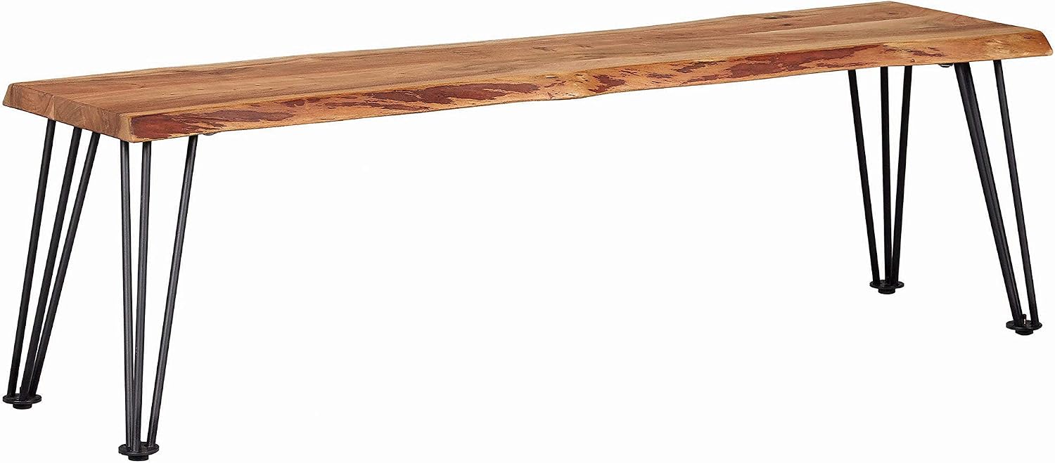 Coaster Home Furnishings - Sherman - 60-Inch Live Edge Acacia Wood Dining Bench - Industrial Modern Design with Hairpin Metal Legs - Dining Room, Kitchen, Entryway - Natural Acacia & Black - 190913
