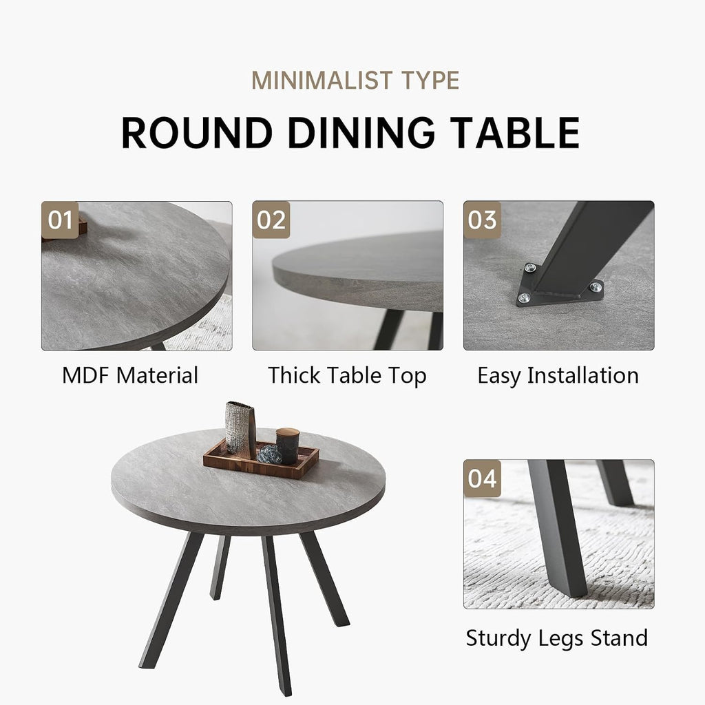 Zerifevni Round Dining Table Set, Mid Century Modern Small Round Dining Table Set, Saving Space (Table + 4 Brown Chairs)