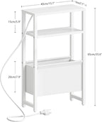Narrow Side Table with Charging Station Slim End Table Sofa with Magazine Rack, Bedside Table for Small Spaces, 3 Tier Nightstand for Living Room Couch, Bedroom White LET503WE