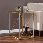 HomeStock Mirror Top End Table - Geometric Metal Base - Modern Living Room Side Table - 23" W x 16" D x 24" H