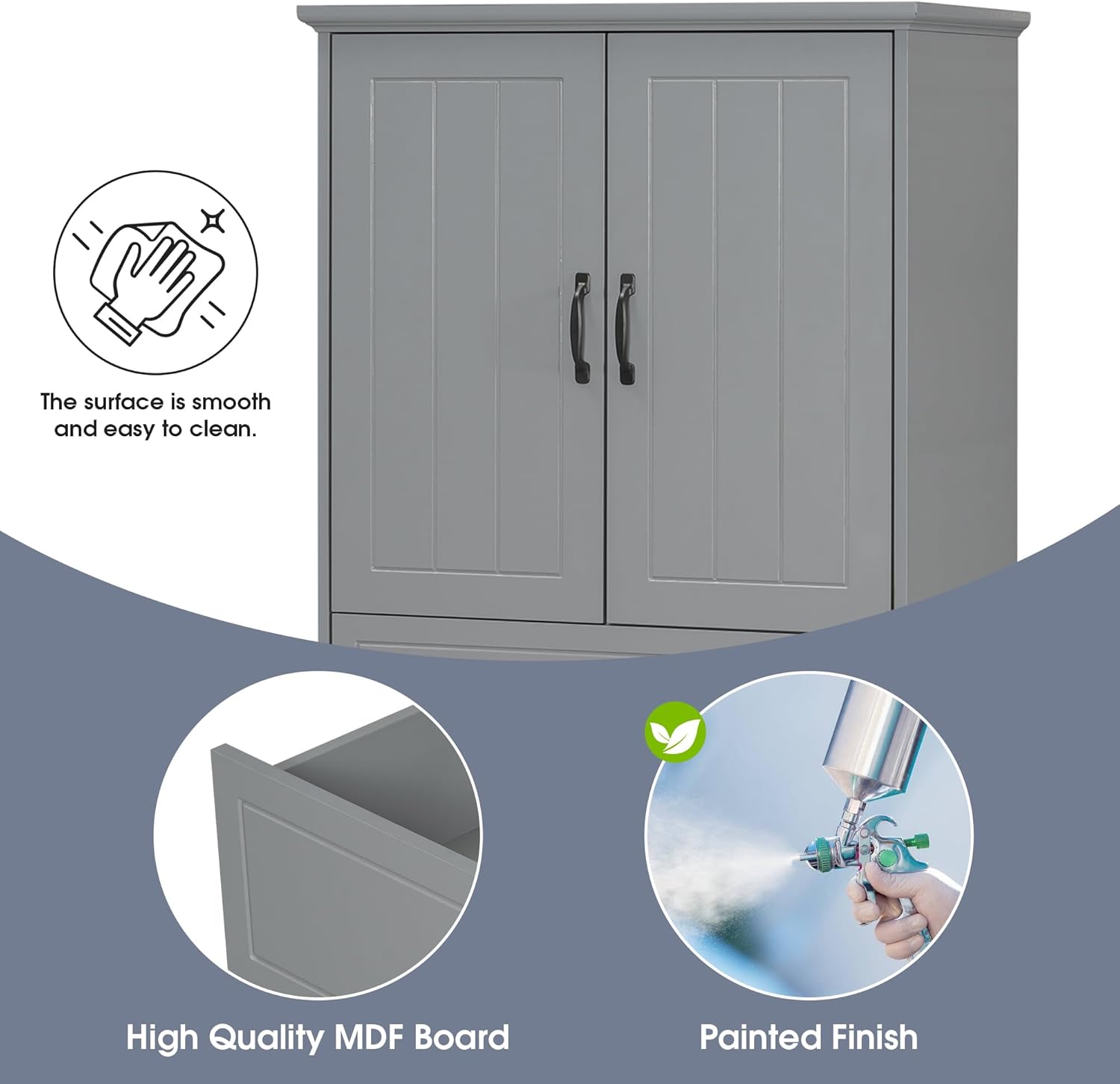 Merax 65.8" Pantry Cabinet with Two Doors & One Drawer & Two Laundry Hampers, Adjustable Shelves Storage Cupboard for Kitchen/Dining Room/Bathroom, Gray