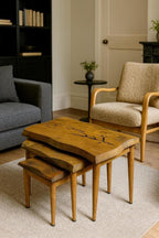 SODEF Handmade Walnut Wood Side Table Set, 3-Piece Nesting Tables, Wood Grain, Retro Style, Largest Table 24.4 x 13.4 x 21.7 inches, Unique Irregular Design - Brown