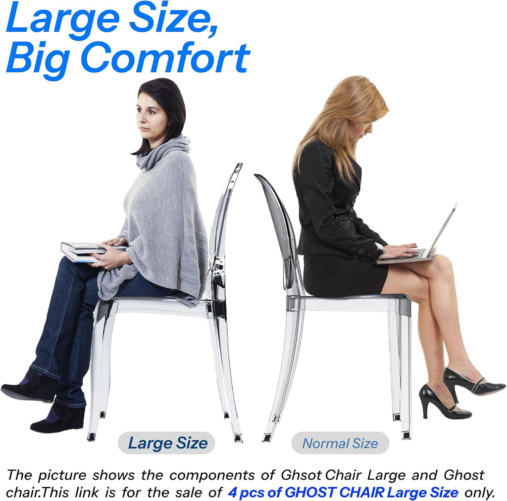Fohfurniture Large 20" Seat Ghost Chairs Set of 4, Modern Acrylic Accent Dining Chairs, Kitchen and Restaurant Chairs, Circle-Back Armless Stackable Chair for Events, Weddings, Banquets Smoke Grey