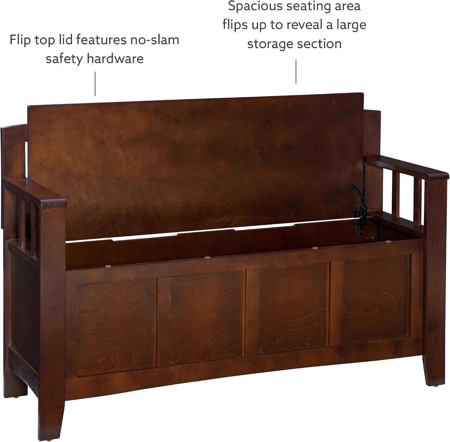 Linon Home Dcor Linon Home Decor Cynthia Storage Bench, 50"w x 17.25"d x 32"h, Walnut