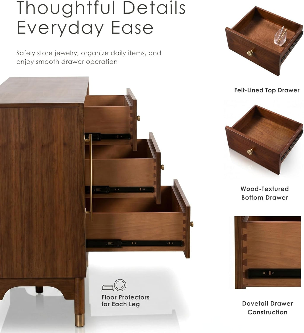 Furniture of America Forma Mid-Century Modern 69-inch Solid Wood Sideboard Buffet Cabinet with 2 Storage Compartments, 6 Shelves and 3 Drawers for Living Room, Dining Room, Office, Walnut