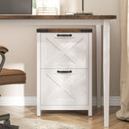 Halitaa Farmhouse File Cabinet with 2 Drawers for Home Office, Rustic White | Vertical Filing Cabinet Fits Letter and A4 Size, Farmhouse Printer Stand, Under Desk Wooden File Cabinet