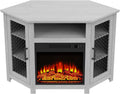 47" Corner Fireplace TV Stand Up to 55" TVs with 18" Electric Fireplace | Rustic Media TV Stands for Living Room, Television Stands with Adjustable Shelves, Entertainment Media Stand (Gray)