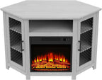47" Corner Fireplace TV Stand Up to 55" TVs with 18" Electric Fireplace | Rustic Media TV Stands for Living Room, Television Stands with Adjustable Shelves, Entertainment Media Stand (Gray)