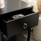 SAFAVIEH Furniture - Sadie 1-Drawer Nightstand - Black - Wood - Glam Gold Hardware Design - Ideal for Bedroom, 21" W x 17.2" D x 26" H - Fully Assembled (NST9201E)