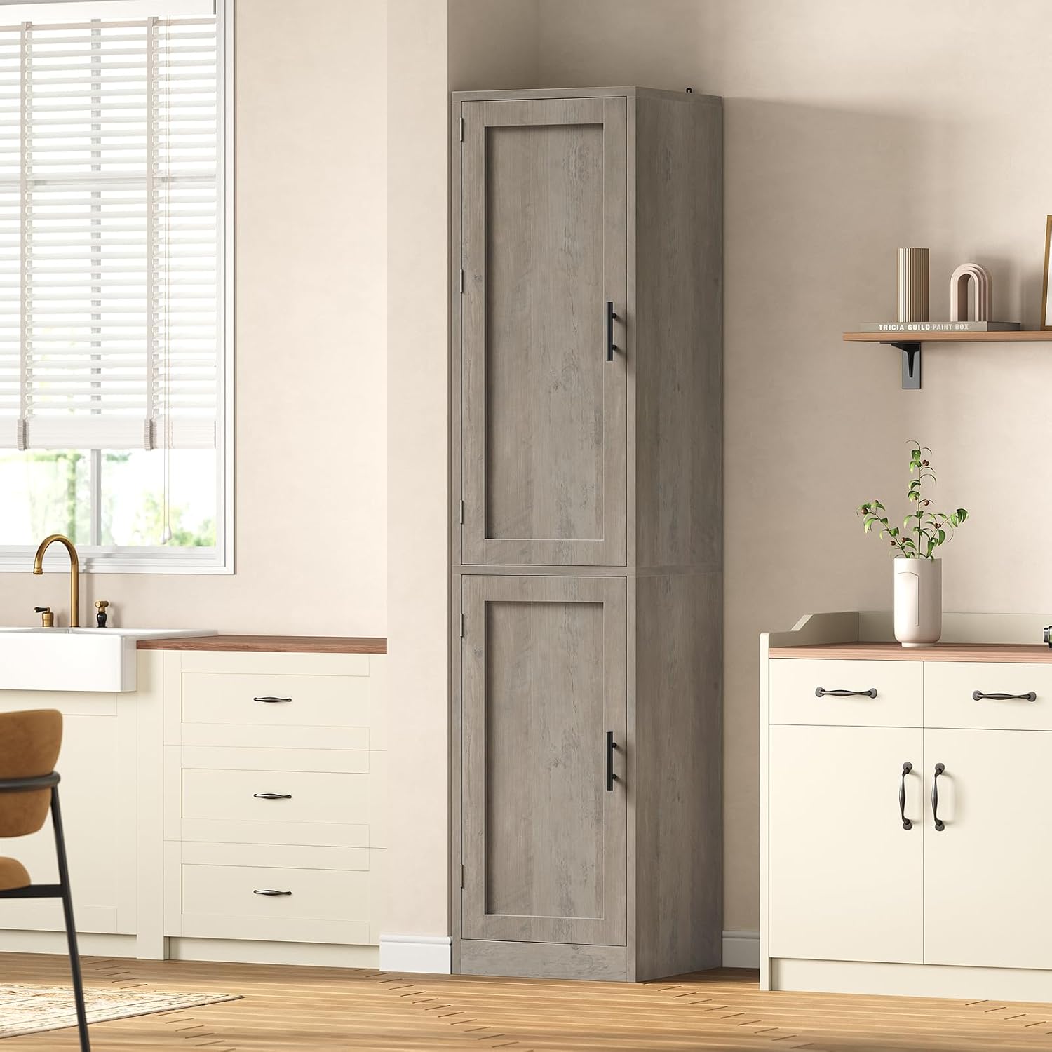 Itaar Narrow Kitchen Pantry Cabinet with 3 Door Shelves & 3 Drawer, Grey | Slim for Small Place, Adjustable Shelf, 71" Freestanding Linen Storage for Living Room, Kitchen, Bathroom