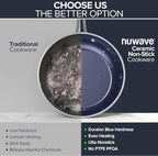 Nuwave 7pc Cookware Set Healthy Duralon Blue Ceramic Nonstick Coated, Diamond Infused Scratch-Resistant, PFAS Free, Oven Safe, Induction Ready & Evenly Heats, Tempered Glass Lids & Stay-Cool Handle