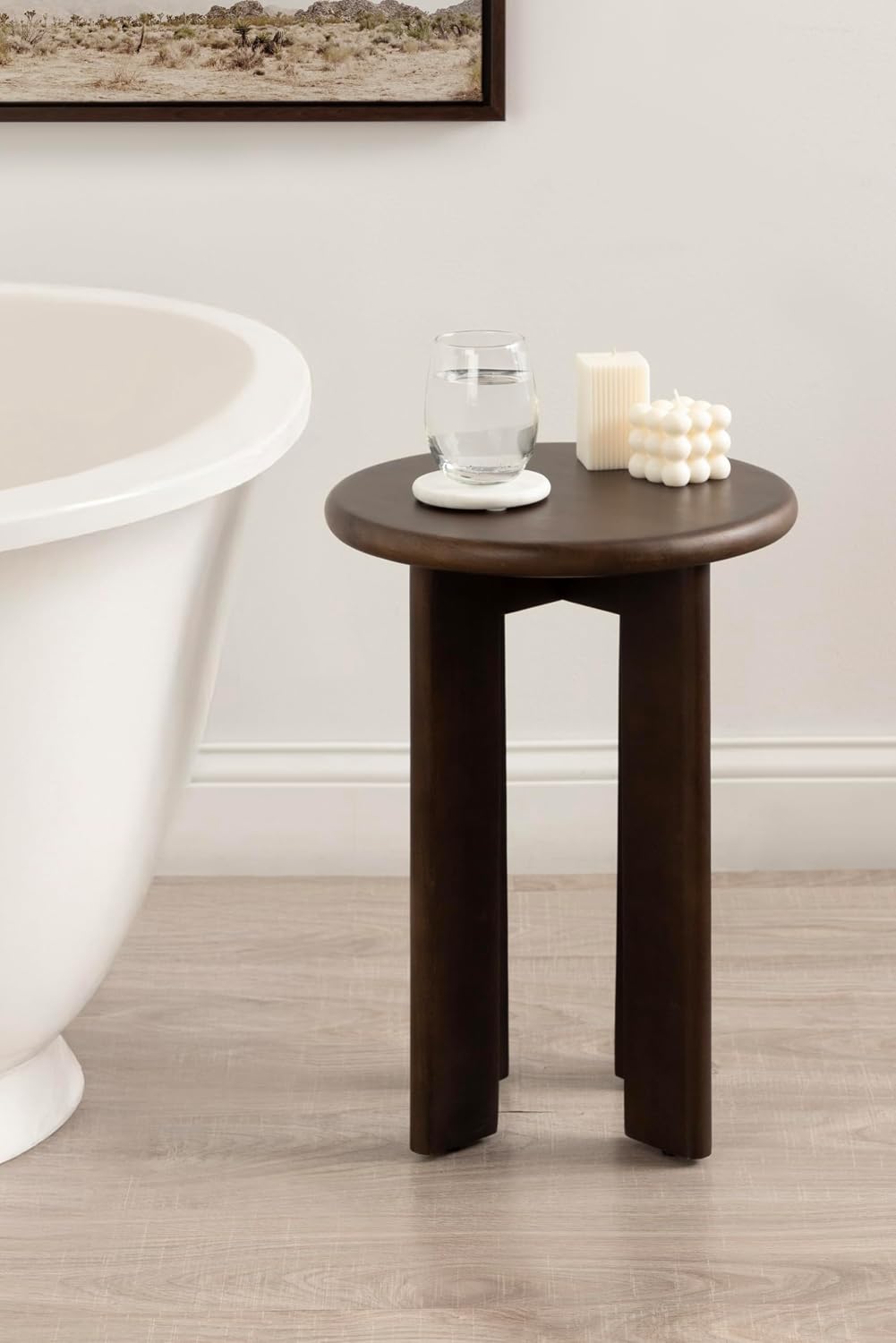 Kate and Laurel Seebeck Modern Wooden Round Side Table; 14 x 14 x 20; Dark Brown; Transitional Wood End Table for Use as Bedroom Nightstand or Living Room Accent Table
