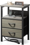 Lazzanto Night Stand with Charger Station, 2 Fabric Drawers, Grey | Nightstand, Bedside Table, Open Shelf, Built in USB-A, USB-C Port & AC Outlets, For Bedroom, Dorm, Living Room