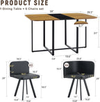Dining Table Set for 6, 60" Faux Marble and Wood Kitchen Table with 6 PU Leather Chairs,Modern Retangular Dining Table Set for Kitchen,Living Room (Black, Wood+Black Table Set)