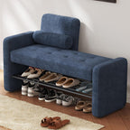 40.94" Entryway Shoe Rack with Cushion Padded Seat, 2-Tier Shoe Bench with Backrest & Armrest, Stable Shoes Organizer for Living Room, Bedroom, Entry, Hallway