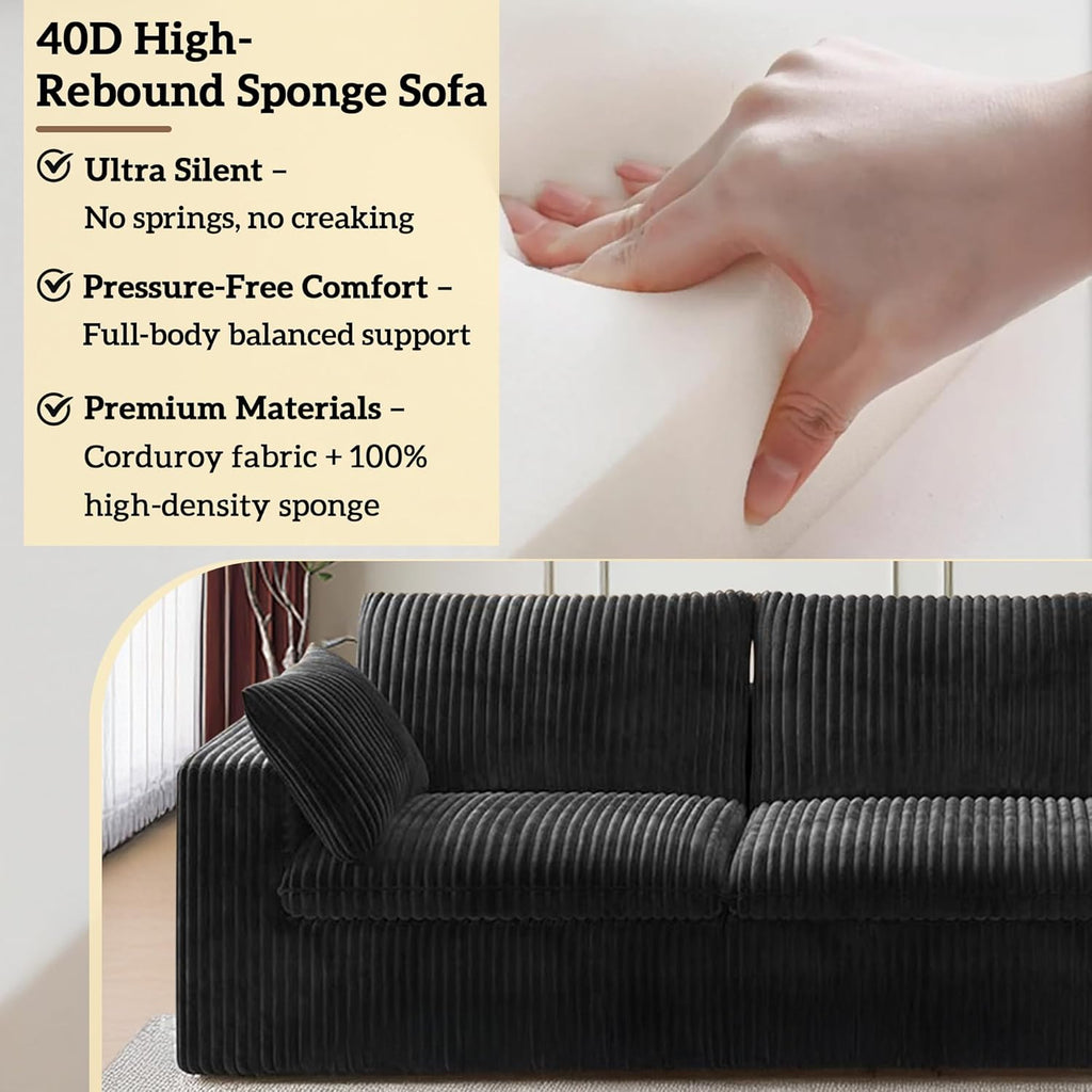157.6" Cloud Couch Oversized Modular Sectional Sofa, U-Shaped 8 Seater Deep Seat Couch with Ottoman, Soft Corduroy Upholstery, DIY Combination for Living Room, No Assembly Required, Black