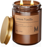 M&SENSE Lemon Vanilla Home Scented Candle | 19.4oz, 115-Hour Burn | Natural Organic Soy Wax | Long-Lasting for Stress Relief and Gifting | for Bedroom，Relaxing SPA，Office