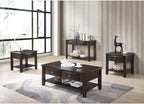 4pc Occasional Tables Set Living Room Coffee and Console Table 2X End Tables Wooden Classic Drawers Open Storage Shelf Base
