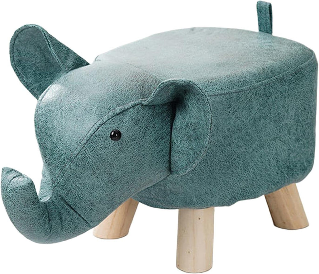Animal Footstool Elephant Bench, Portable Shoes Changing Cute Storage, Wood Ottoman Stool Sofa Tea Stool for Decor, Bedroom, Living Rooms Indoor, Blue
