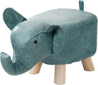 Animal Footstool Elephant Bench, Portable Shoes Changing Cute Storage, Wood Ottoman Stool Sofa Tea Stool for Decor, Bedroom, Living Rooms Indoor, Blue