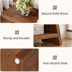 Solid Wood Entryway Bench, 2-Tier Wooden Storage Bench, Farmhouse Indoor Shoe Bench Seat for Entry, Living Room, Dining Room, Bedroom (Brown)