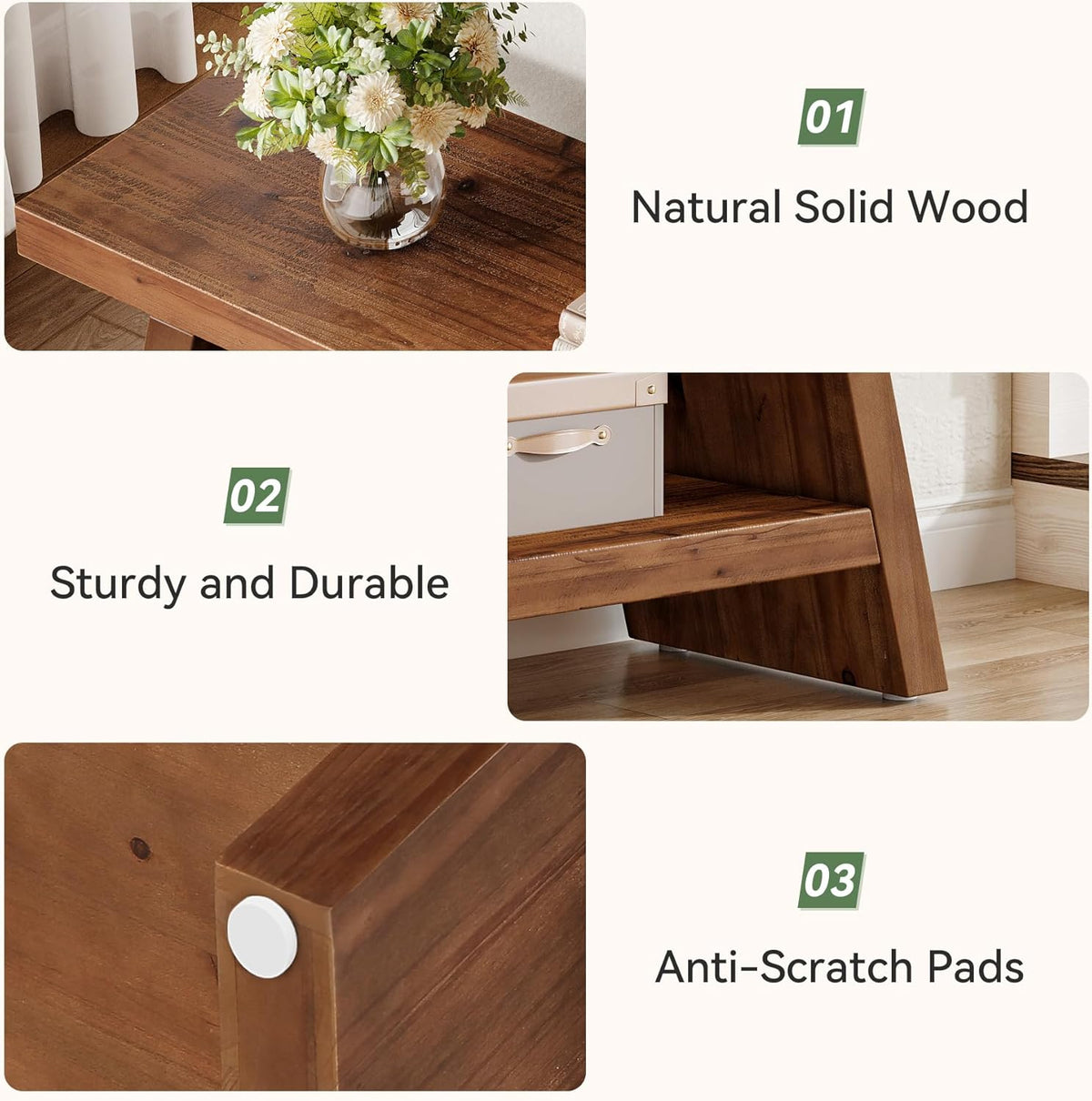 Solid Wood Entryway Bench, 2-Tier Wooden Storage Bench, Farmhouse Indoor Shoe Bench Seat for Entry, Living Room, Dining Room, Bedroom (Brown)