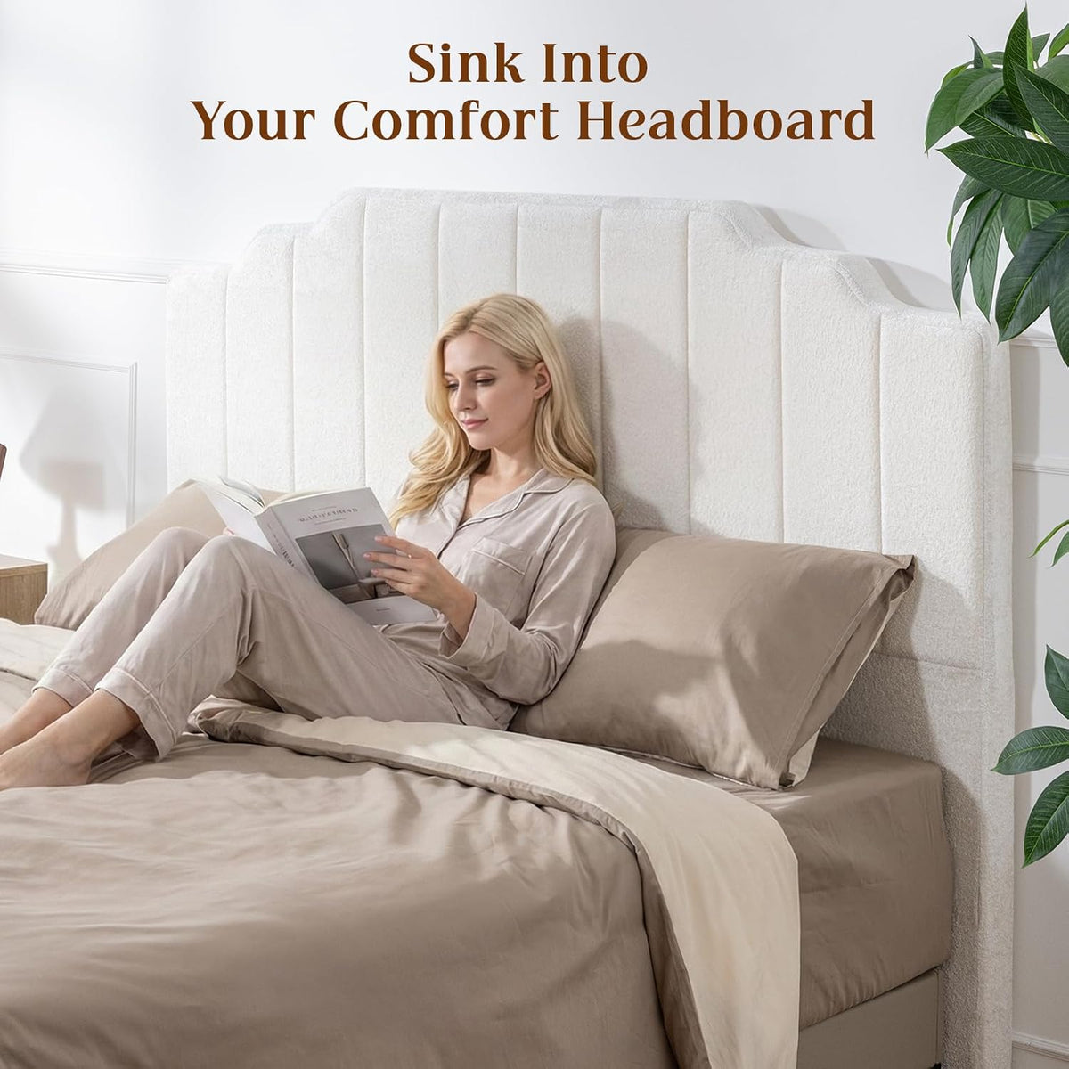 Queen Headboard, Beige Upholstered Headboard for Bed, No Assembly