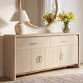 KISLOT 59" Sideboard Buffet Cabinet with Storage, Wood Kitchen Storage Cabinet with Adjustable Shelves & Drawers, Mid Century Modern Credenza for Kitchen, Living Room, Entryway (Natural Oak)