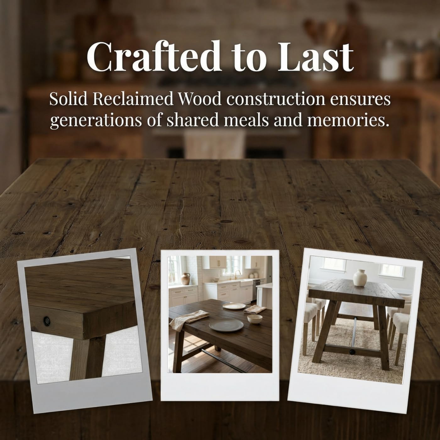 Rustic Farmhouse Dinning Table, Reclaimed Solid Wood Kitchen & Dining Room Table for 4-6 People, 59" Wooden Rectangular Kitchen Table with Trestle Base for Dining/Kitchen Room, Walnut