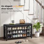 Shoe Rack Bench Entryway Storage with Leather Cushion, Shoe Organizer Bench for Entryway, Ideal for Front Doors Entrances Hallway Mudroom Featuring Rubberwood And 3 Height-Adjustable Removable Shelve