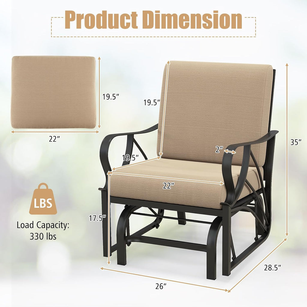 GIANTEX Patio Glider, Outdoor Rocking Chair with Thick Cushion | Sprayed Metal Frame, Curved Armrest, Glider Swing Chair for Garden, Yard, Lawn, Porch Rocker