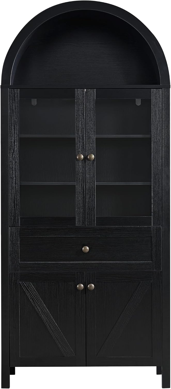 JIJIWANG Dome Kitchen Pantry Storage Cabinet with Doors & Adjustable Shelves,Farmhouse Large Sideboard Buffet with Drawer for Kitchen Living Room,Black