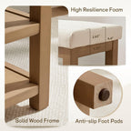 Zihanhome 2 Tier Shoe Rack Bench with Cushion, Solid Wood Shoe Benches, Mid-Century Modern Shoe Storage Bench for Entryway, Hallway, Living Room, Closet, Front Door Entrance, (Beige, 39.4")