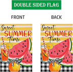Sweet Summer Time Garden Flag Watermelon Buffalo Plaid 12x18 Inch Welcome Small Flags for Outside, Fruit Double Sided Burlap Juice Lemon Holiday Seasonal Banner Farmhouse Outdoor Yard Decoration