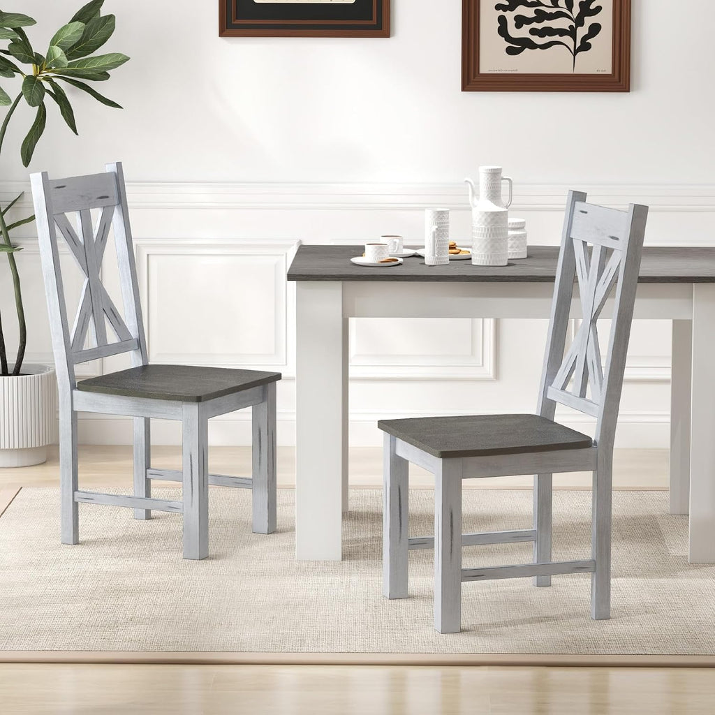 Giantex Retro Wooden Dining Chairs Set of 4, Farmhouse Kitchen Chairs w/Rubber Wood Frame, Elegant Hollowed Backrest, Armless Dining Room Chairs, Rustic Side Chairs for Restaurant, Living Room, Grey