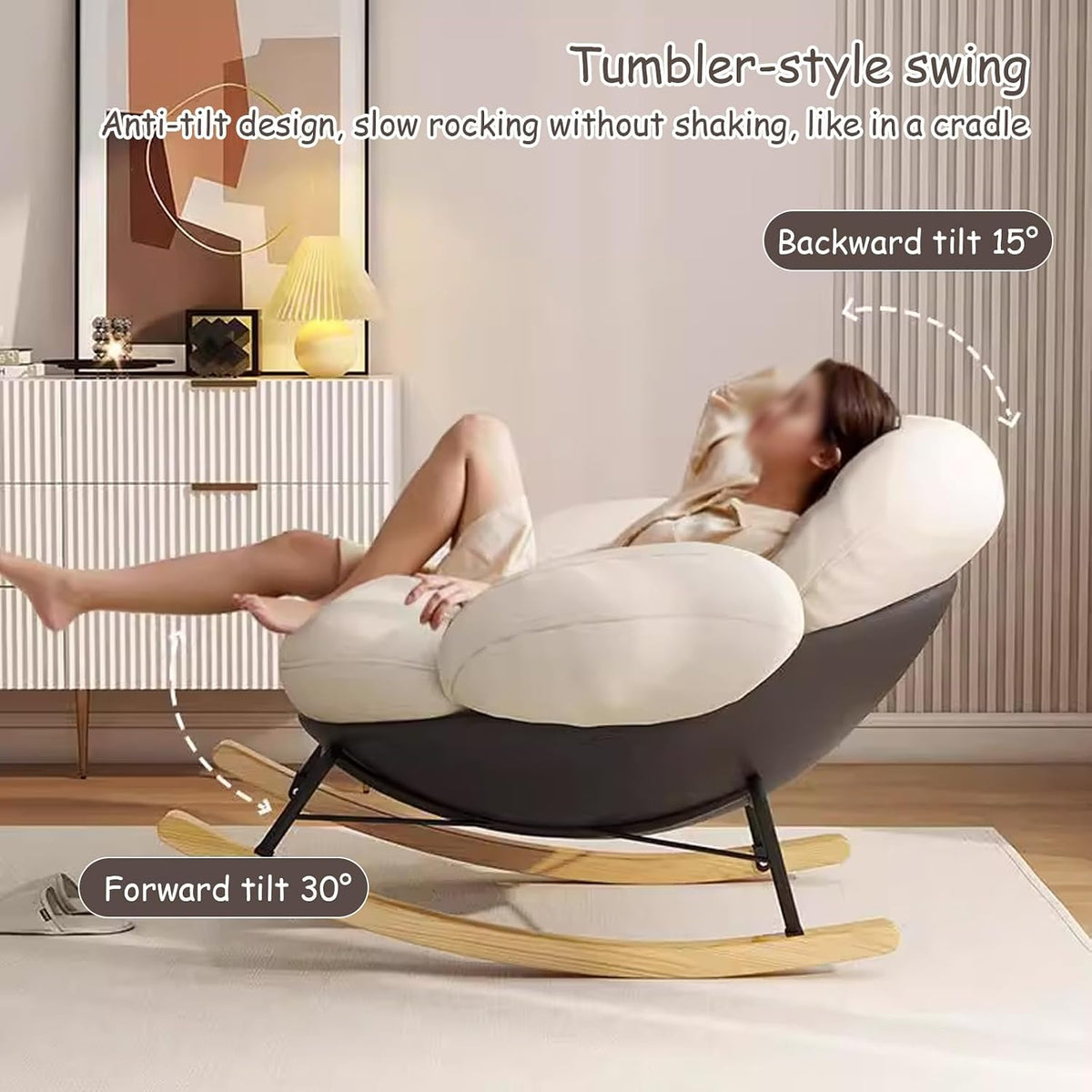 Recliner Rocking Chair, Upholstered Armchairs, Modern Wide Accent Chair, for Living Room, Bedroom, Balcony